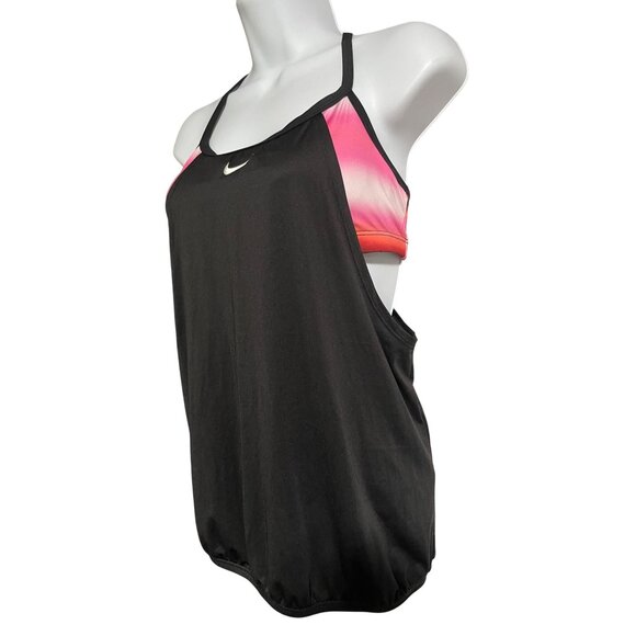 Nike Womens Racerback Tank Top With Attached Sports Bra Size XS Black Pink - Picture 2 of 8
